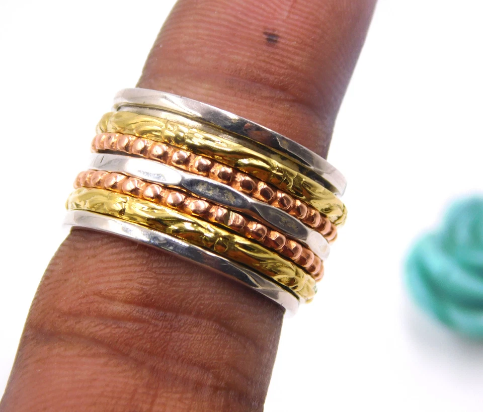 Кольцо-спиннер мужское и женское кольцо-спиннер серебро 925 пробы ручная работа двухцветное кольцо - Изображение 4 из 4