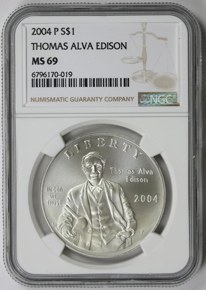 2004-P 2 Coin Set Thomas Alva Edison Commemorative Silver $1 MS 69 + PF 69 NGC - Image 3 of 4