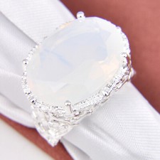 Xmas Gorgeous Shiny Oval Rainbow Fire Moonstone Gemstone Silver Rings Size 7 8 9