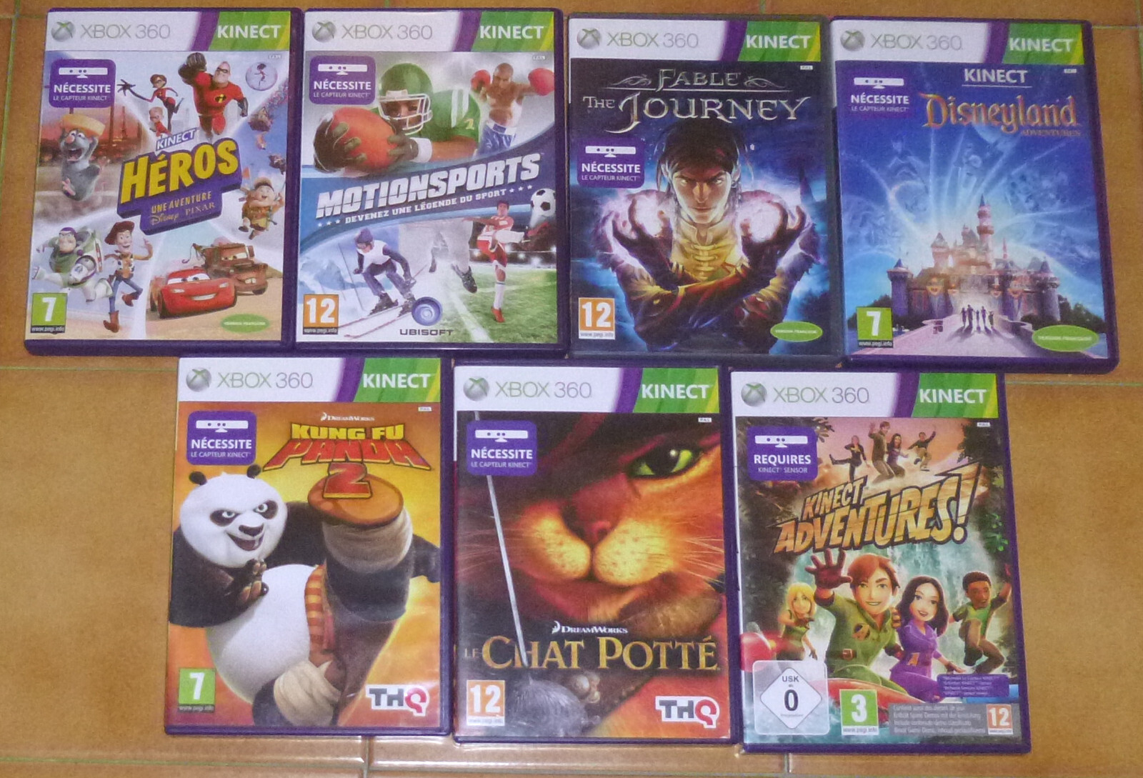 7 jeux XBOX 360 KINECT - Le chat potté Fable journey Kung fu panda 2 Disneyland
