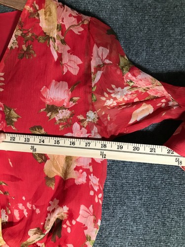 Vince Camuto Blouse XS Floral Women Extra Small Red Breathable Cute Summer Shirt - Picture 9 of 10