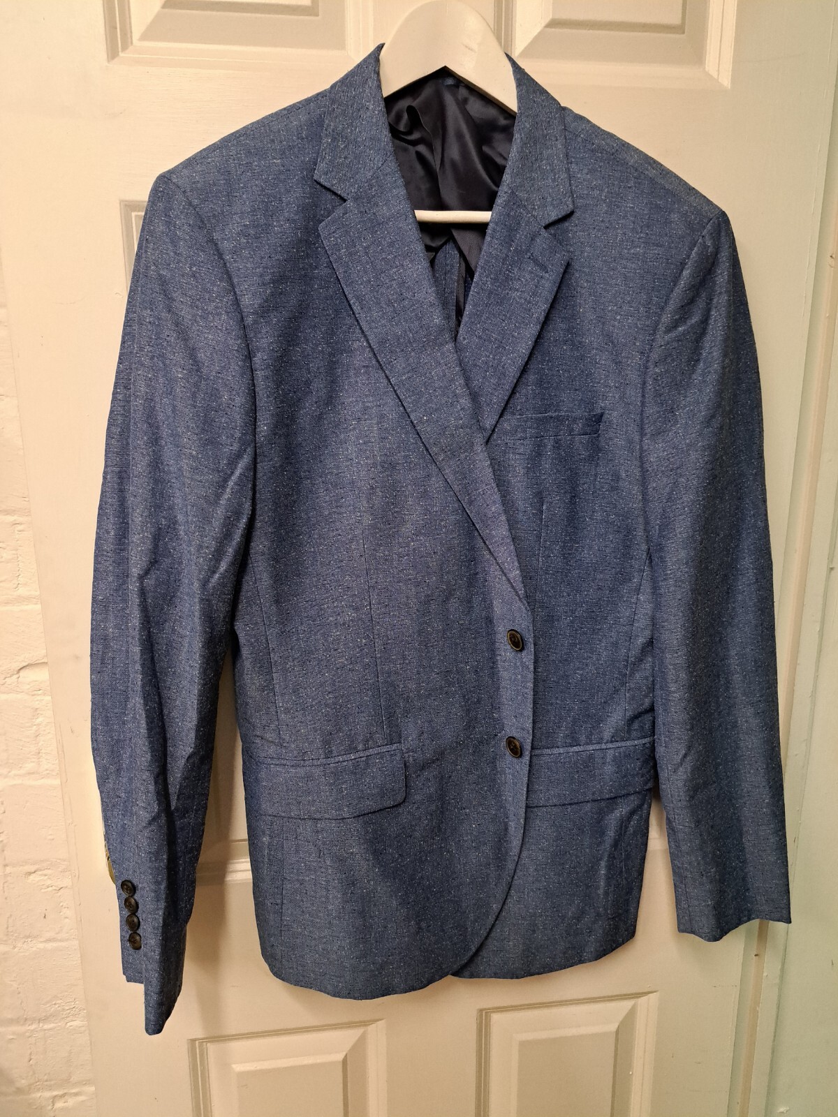 Giacca blazer lino Reiss UK 42 blu Savile fila Londra seta lana estate.