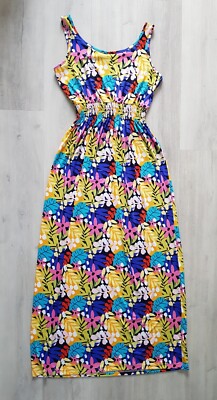 BLUMEN MAXIKLEID Gr. 8 - 10 Sommer BUNT ärmellos STUDIO blau GELB rot