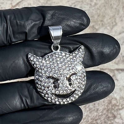 316L Stainless Steel Devil Emoji Pendant Smiling Face Horns Iced 316L Stainless Steel Devil Emoji Pendant Smiling Face Horns Iced