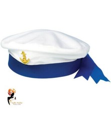 Adult Unisex Sailor Hat with Blue Trim - Fancy Dress Costume Accessory