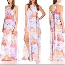 Show Me Your MuMu Womens Multi Side Slit Bronte Salvation Mountain Maxi Dress M