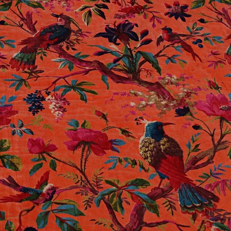 Luxury Soft Velvet Bird Print Fabric Indian Dress Sewing Upholstery Fabric - Image 3 of 3