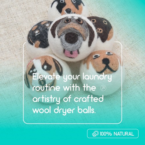 6 XL Handmade New Zealand Wool Dog Face Dryer Balls Natural Fabric Softener - Picture 6 of 16