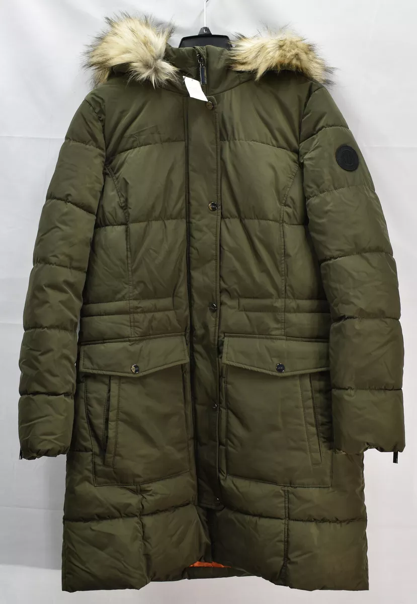 Green padded coat with fur hood discount