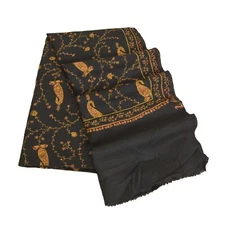 Sanskriti Vintage Long Pure Woolen Black Shawl Handmade Suzani Scarf Stole