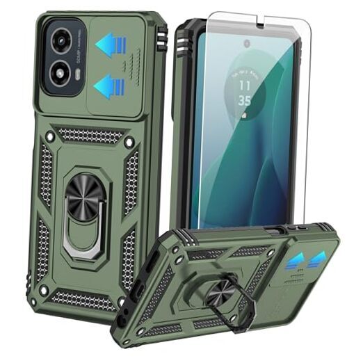 for Case,with HD Screen Protector,[Slide Camera Moto G 5G 2024 Olive Green