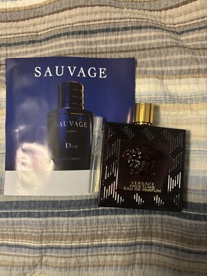 versace eros flame sampler .17 oz (about 110 sprays) with dior sheet