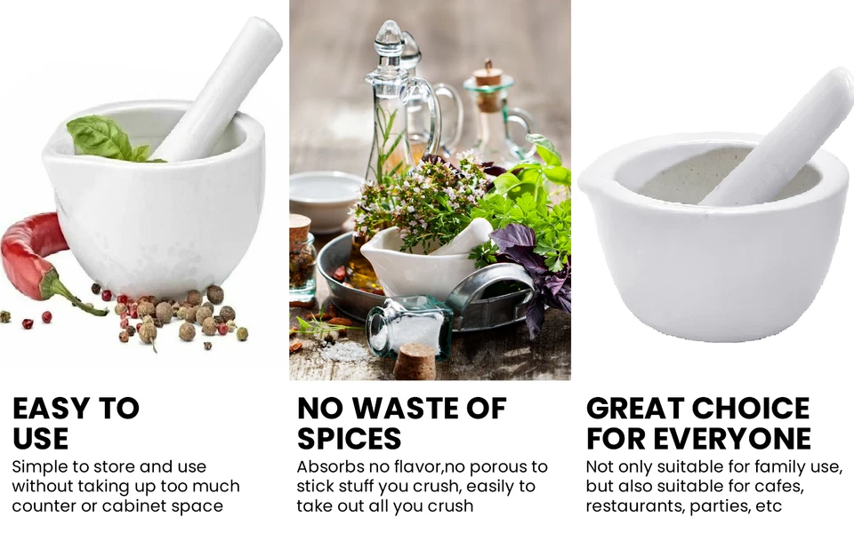 Pestle & Mortar Set Spice & Herb Crusher White Mini Home Grinder Porcelain Made - Image 4 of 4