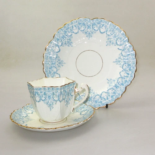 Wileman (Pre Shelley) China  No 1444 Hanging Vines & Flowers Blue Trio
