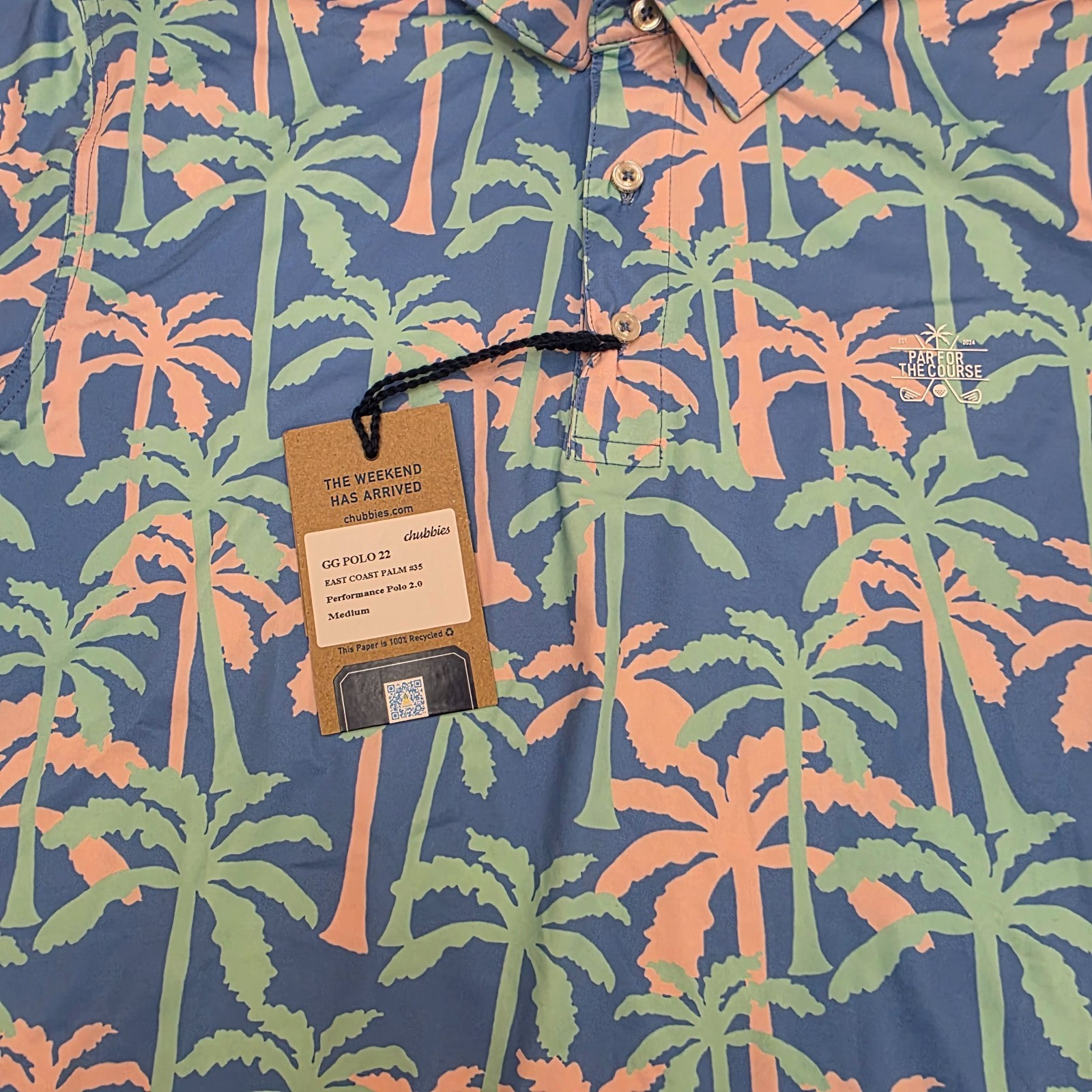 Chubbies Golf "East Coast Palm" Performance Polo 2.0 Tropical All Over Print - M