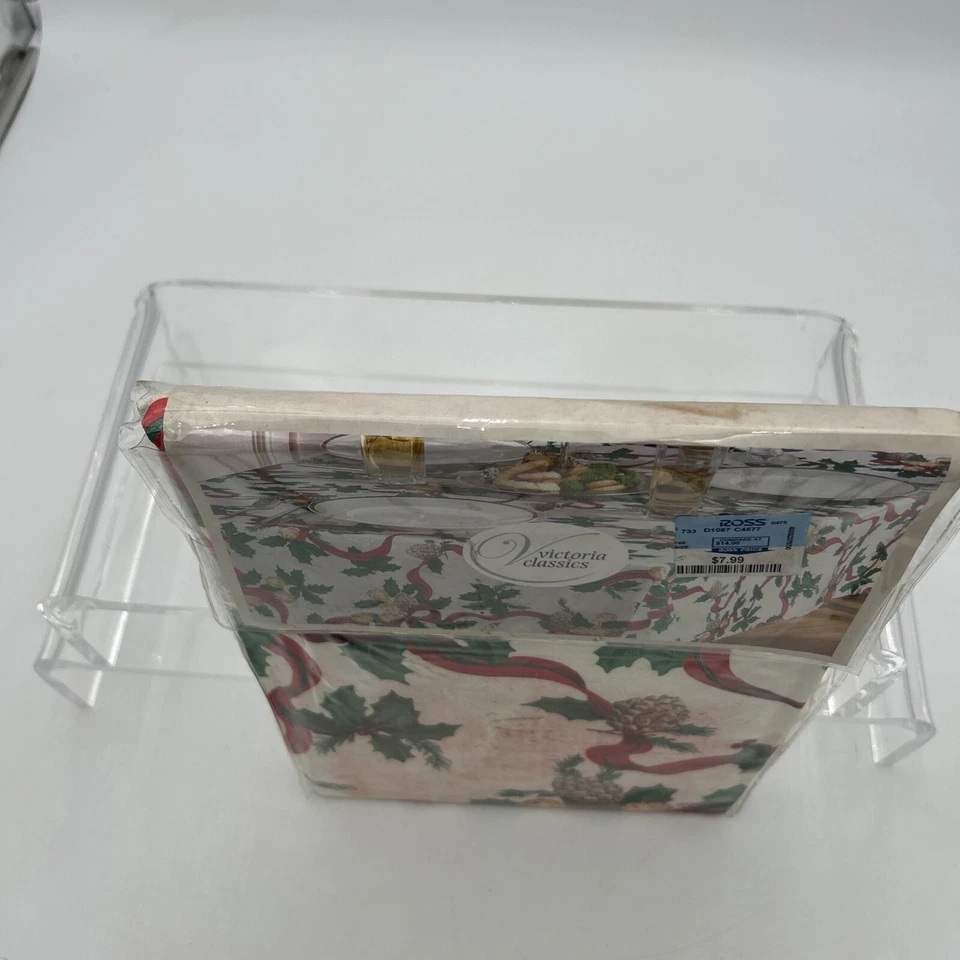 Victoria Classics Ribbon Bell Tablecloth Red Green Christmas Holiday 70” Round - Image 3 of 4