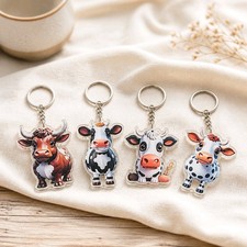 Cute Cow Acrylic Keychains 2D Flat Farm Animal Bag Charms Holstein Dairy Cows