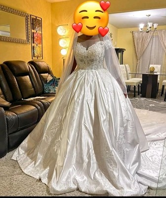 Atemberaubendes maßgeschneidertes Brautkleid/Kleid Elfenbein/Creme Stickerei, UK 14/US 10/M