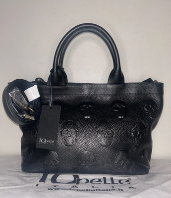 NEW! NWT IO PELLE Italy 3D Skull Leather Medium Tote Bag Black