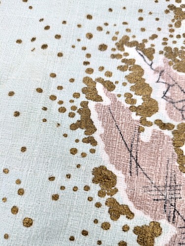 Vintage Barkcloth Fabric Panel/Curtain 50's Abstract Teal Nature 102" by 33.5" - Picture 5 of 20