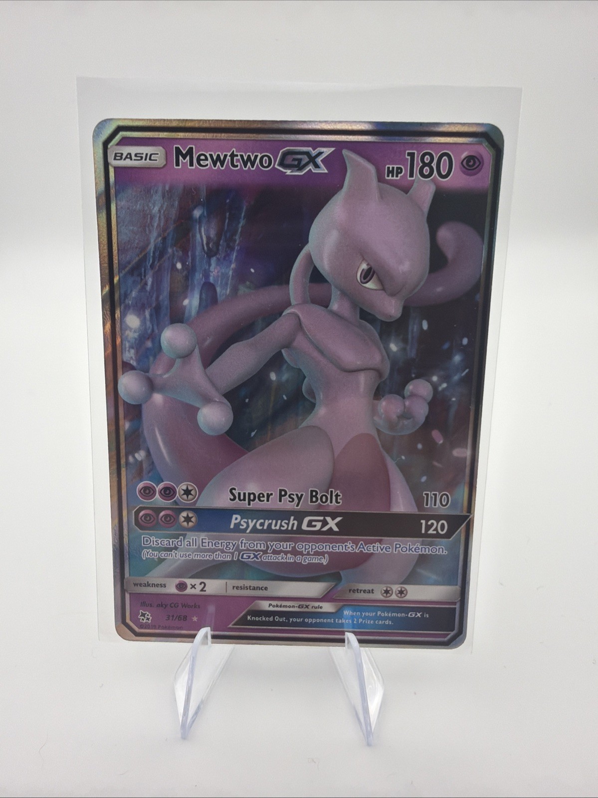 Mewtwo GX 31/68 - Hidden Fates - Full Art Holo Pokemon Card - Light Play (LP)