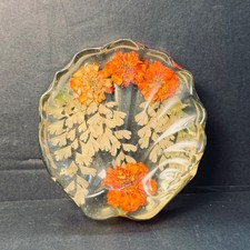Vintage Lucite/Resin Soap/Trinket Dish Pressed Flowers Fern Leaves Botanical