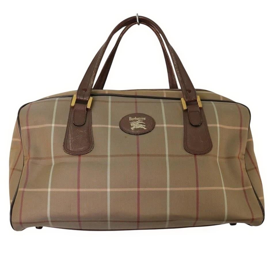 Authentic Burberry Nova Check Boston Bag Canvas Leather Iridescent JAPAN 482917