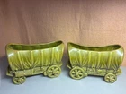 New ListingTWO VINTAGE SHAWNEE POTTERY USA GREEN COVERED WAGON PLANTER NO 733