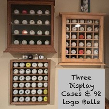 3 Vintage Wooden Golf Ball Display Cases Cabinet Rack Assorted Logo Golf Balls