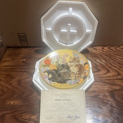 New Lenox Pepper and Ginger Cat Plate Anne Mortimer 1995 with Gold Trim w Cert