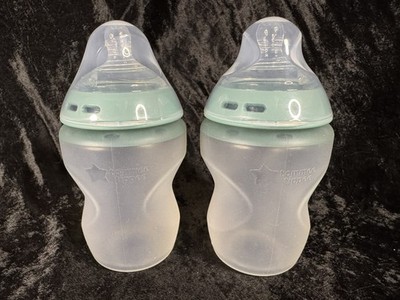 2 Tommee Tippee Closer Nature 9 oz Silicone Baby Bottles/Rings/Nipples/Covers