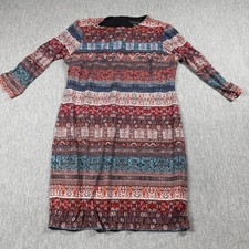 Karen Kane Dress Women M Multicolor Tribal Geometric Print Sheath 3/4 Sleeve Kni