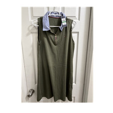 Tommy Hilfiger Green Cotton Shirt Dress S Sleeveless Collared Zip-Front Logo
