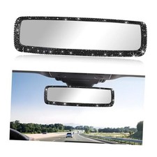 Car Bling Rear View Mirror, Sparkly HD Glass Crystal Diamond Studded Black