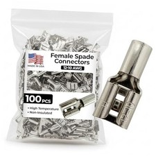 100 Pcs High Temperature Non-Insulated Female Spade 12-10 AWG Female 1/4" Tab