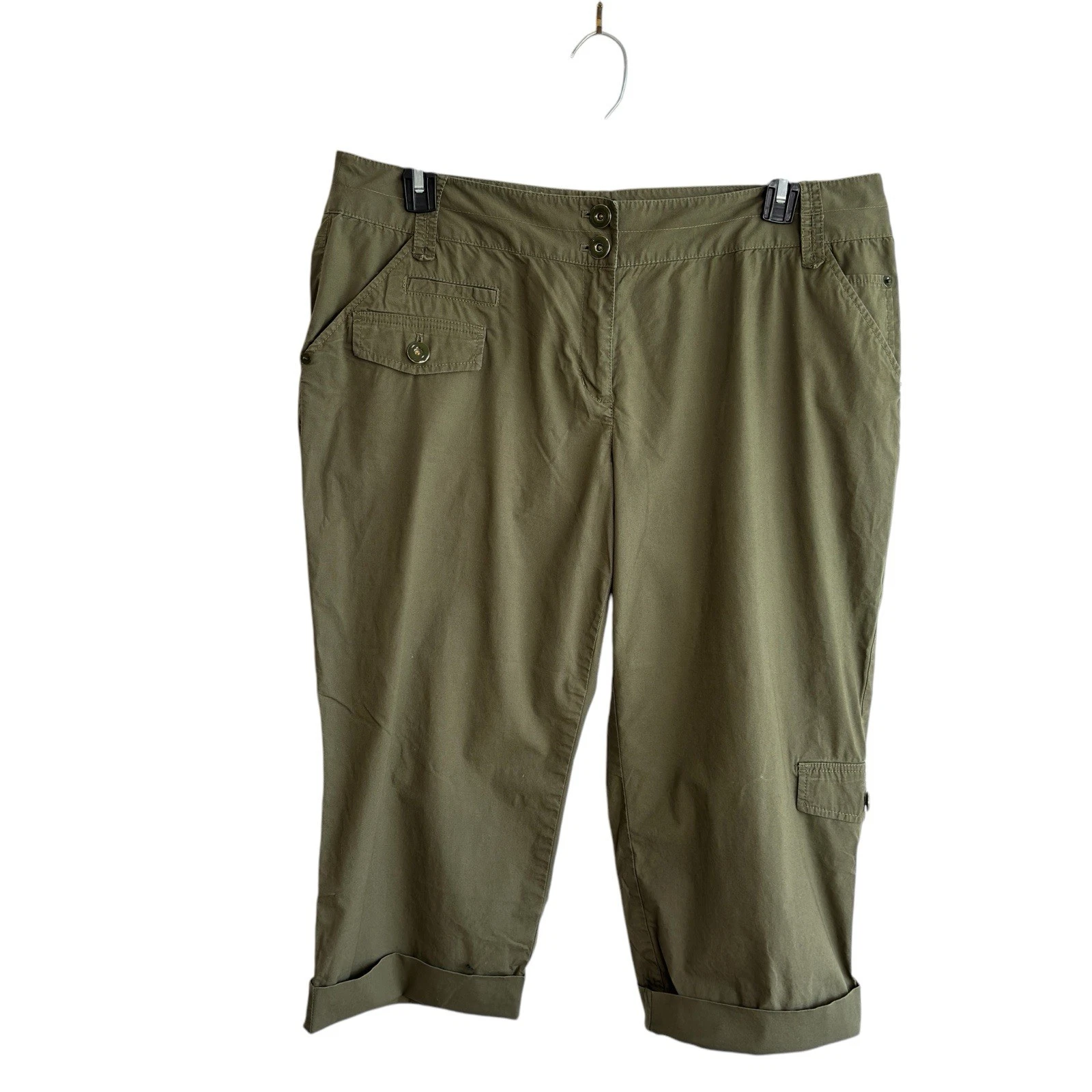 Liz & Co. Womens Plus Size 16 Capri Stretch Comfort Cargo Pants Oliver Green