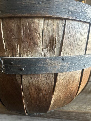 AAFA ANTIQUE EARLY PRIMITIVE FARMHOUSE  HARVEST APPLE GATHERING WOOD BUCKET - Picture 8 of 11