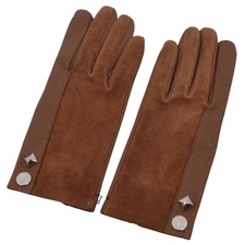 Hermes Gloves Harmony Medor Serie Lamb Leather Women's 7.5 Brown Used MOLO-0