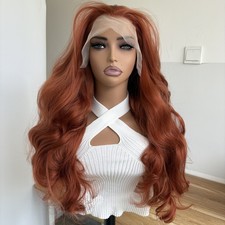 Synthetic Hair Heat Resistant Long Wavy Lace Front Wig Copper Red