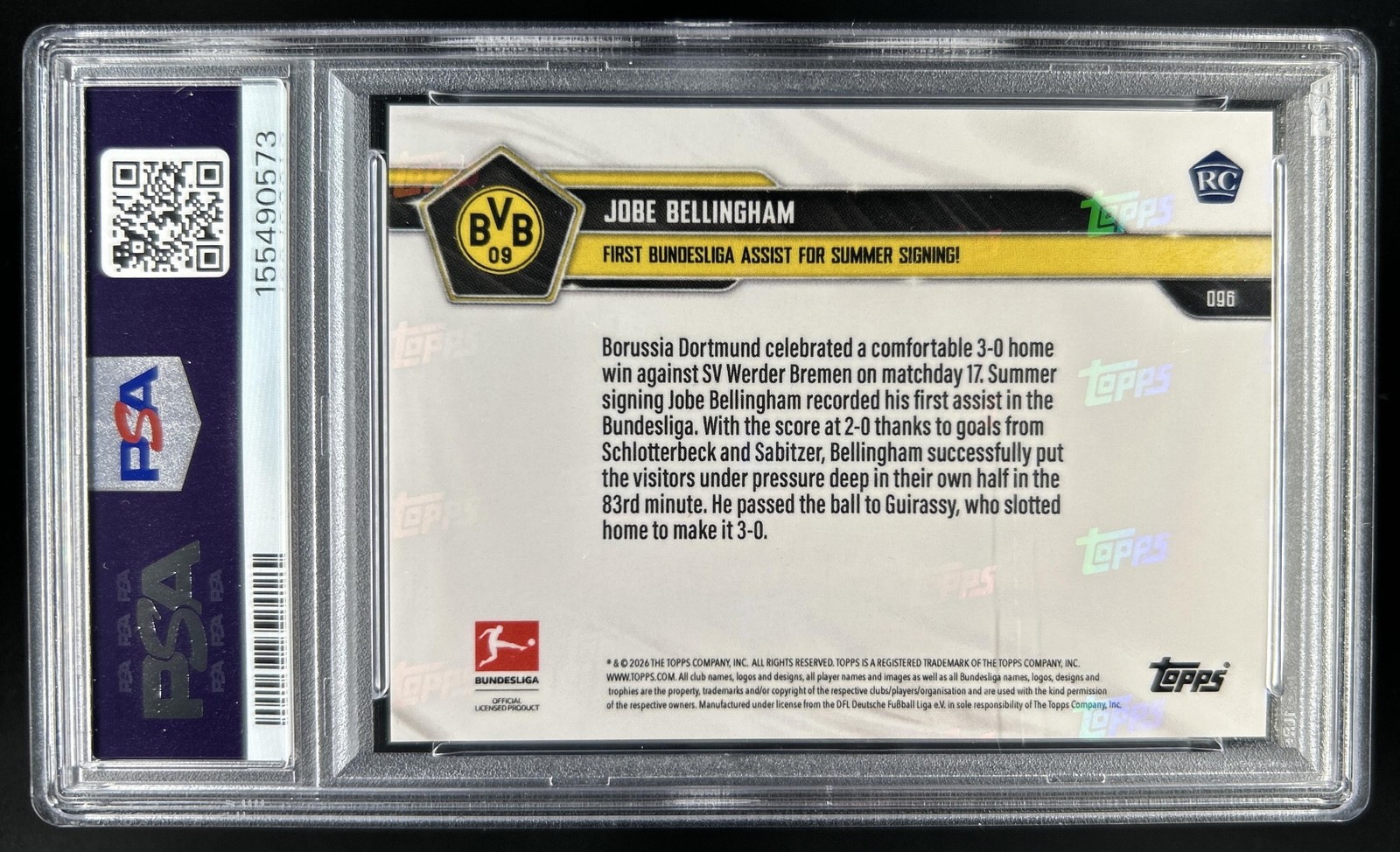 2025-26 Topps Now Bundesliga Jobe Bellingham Gold Foil Rookie RC #/50 PSA 8 view 2