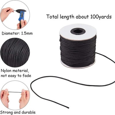 Black Nylon Cord Wind Chime Cord Replacement Braided Blind String 1.5mm 100 Yard