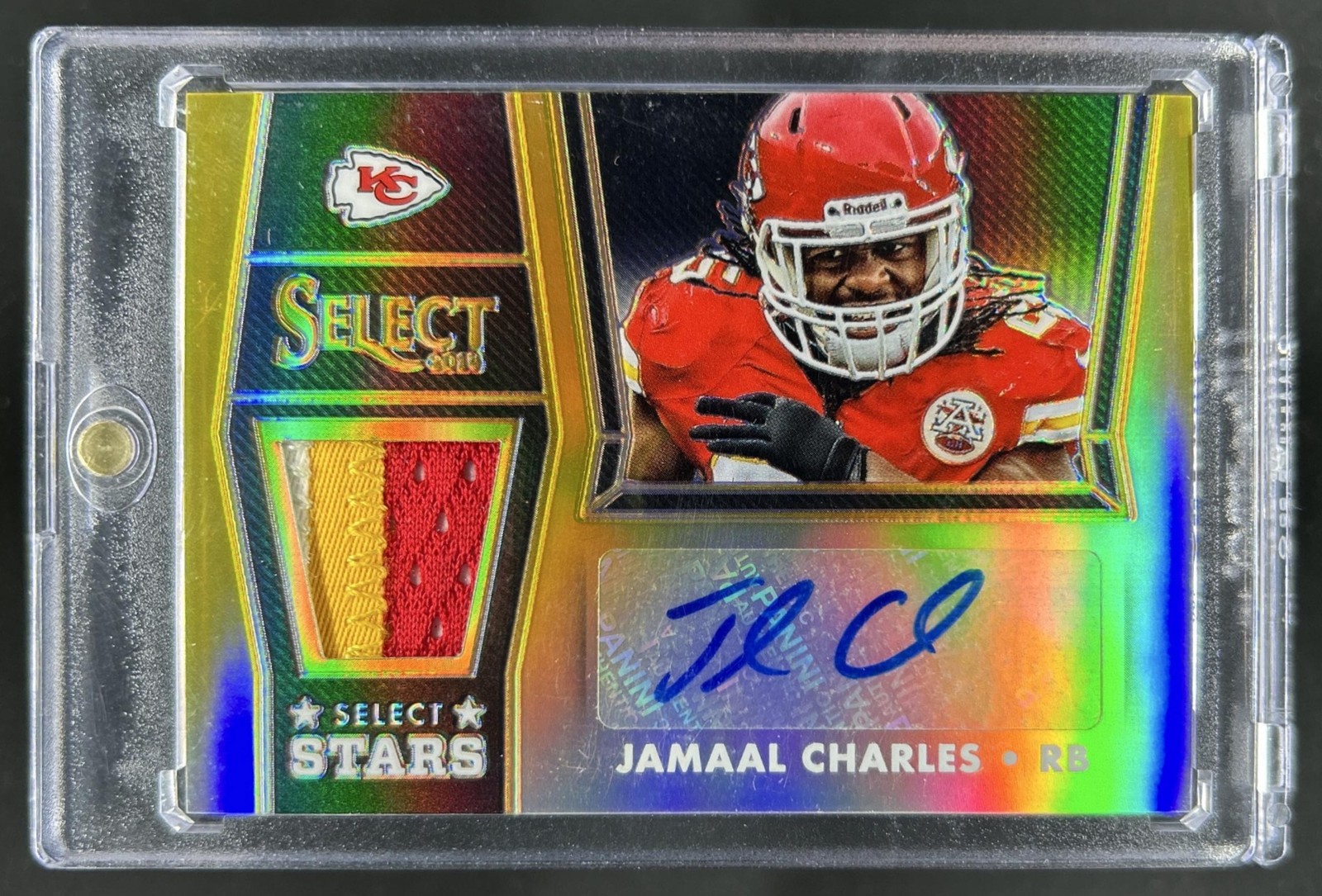 2014 Panini Select Jamaal Charles Stars Patch Auto Prizm Gold Prime #/10 Chiefs view 1