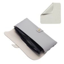 6.6" x 1.1" x 3" Leather Eyeglass Cases with Cleaning Cloth, Gray