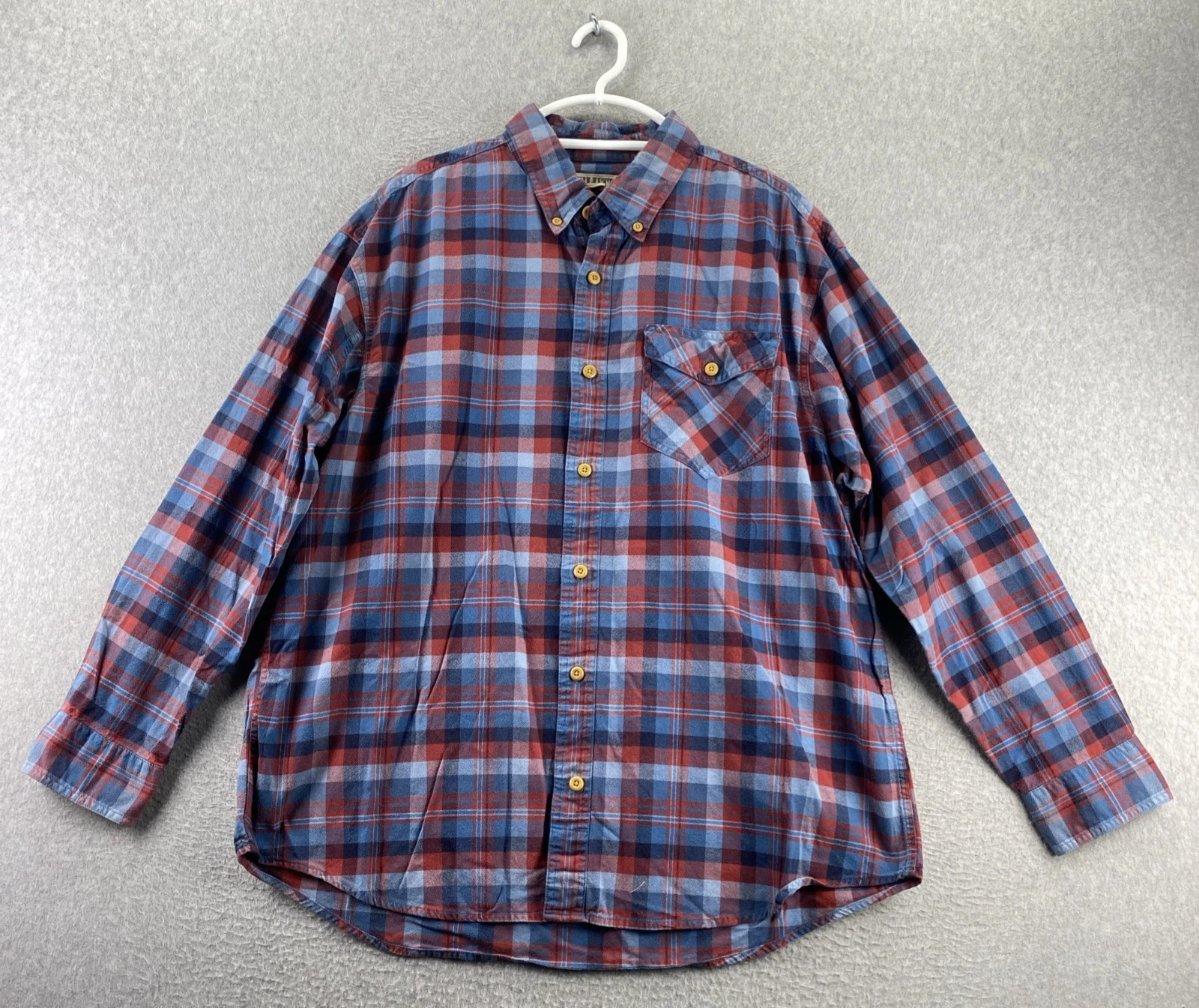 Duluth Trading XL Blue Red Plaid Button Down Shirt Long Sleeve Cotton