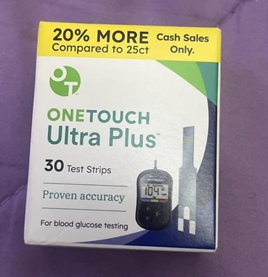 One Touch Ultra Plus Blood Glucose Test Strips by 30 Count New Exp. 12/31/2027