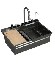 31.5" Black Smart Kitchen Sink Single Bowl Stainless Steel Drop in Workstation