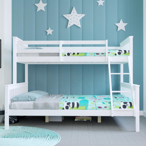 Triple Sleeper Bunk Bed Solid Wooden Frame Kids Double & Single 4FT6 3FT White - Picture 6 of 8