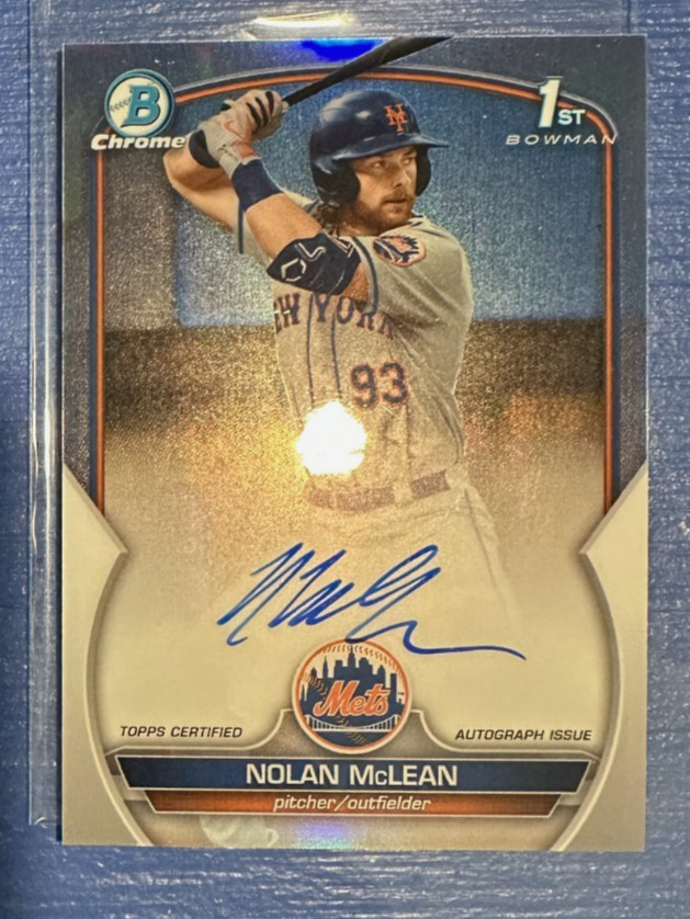 Nolan McLean 2023 1st Bowman Draft Chrome Refractor Auto RC #/499 Mets