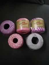 J & P Coats Knit-Cro-Sheen Crochet Thread 100% Mercerized Cotton  Lot Of 5