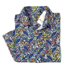 New 158 Robert Graham Padova Short Sleeve Stretch Button-Up Shirt SZ. Small
